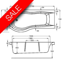 Carron Baths - Sigma Carronite Shower Bath NTH LH 1800mm