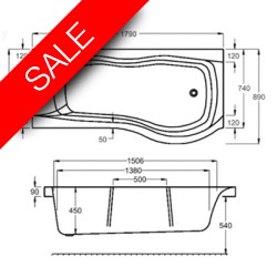 Carron Baths - Sigma Carronite Shower Bath NTH RH 1800mm